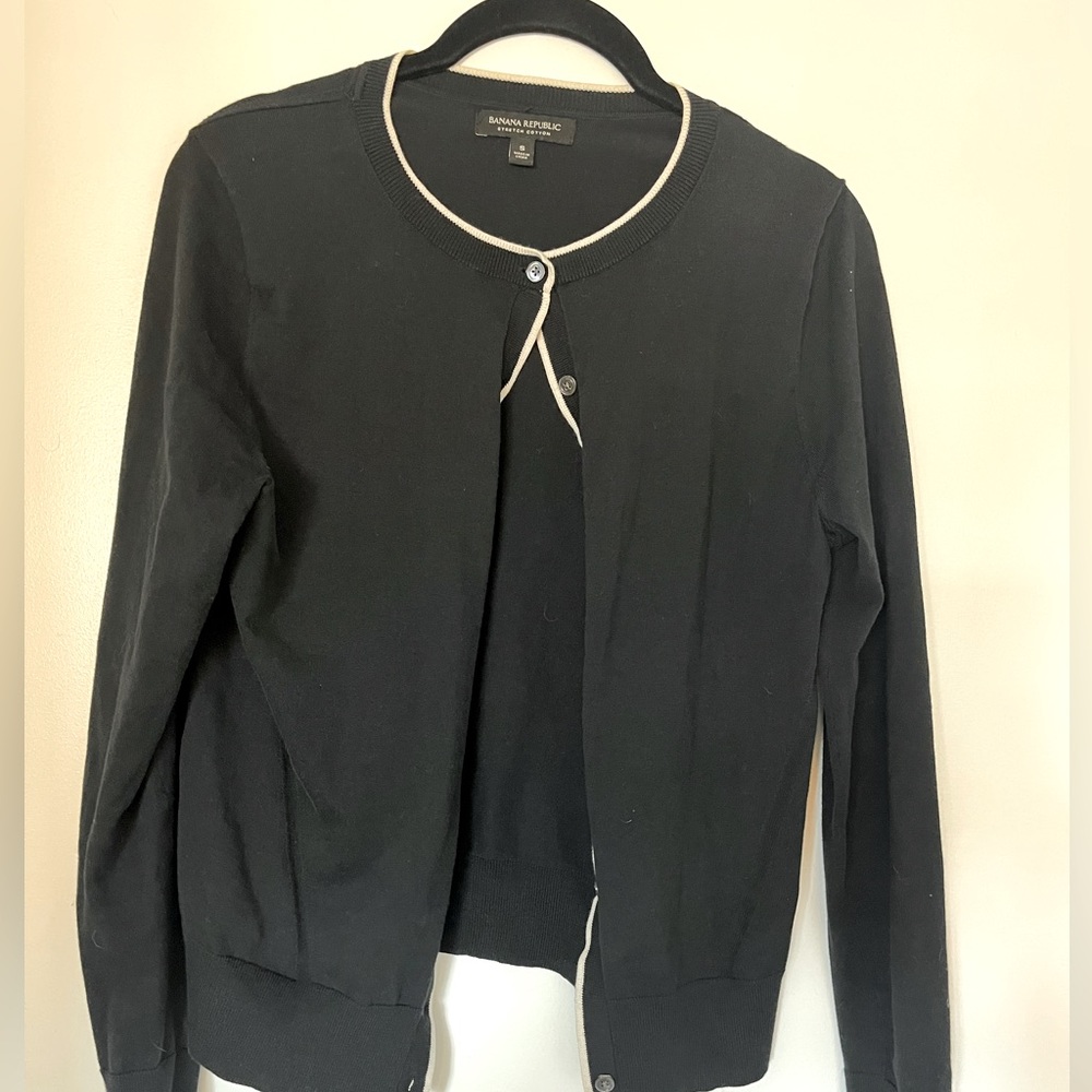 Black with Cream Trim Cardigan